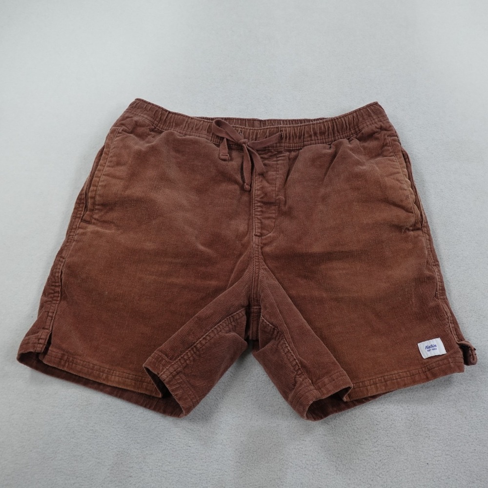Katin Corduroy Cords Shorts Mens Large Orange 6" Beach Shorts Elastic Waist
